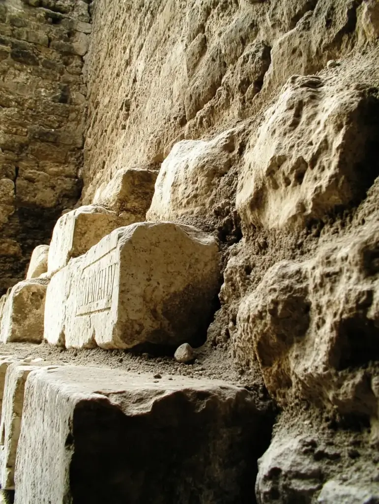 Close-up of the well-preserved Roman wall in Windisch, showing precise stone masonry and inscriptions.